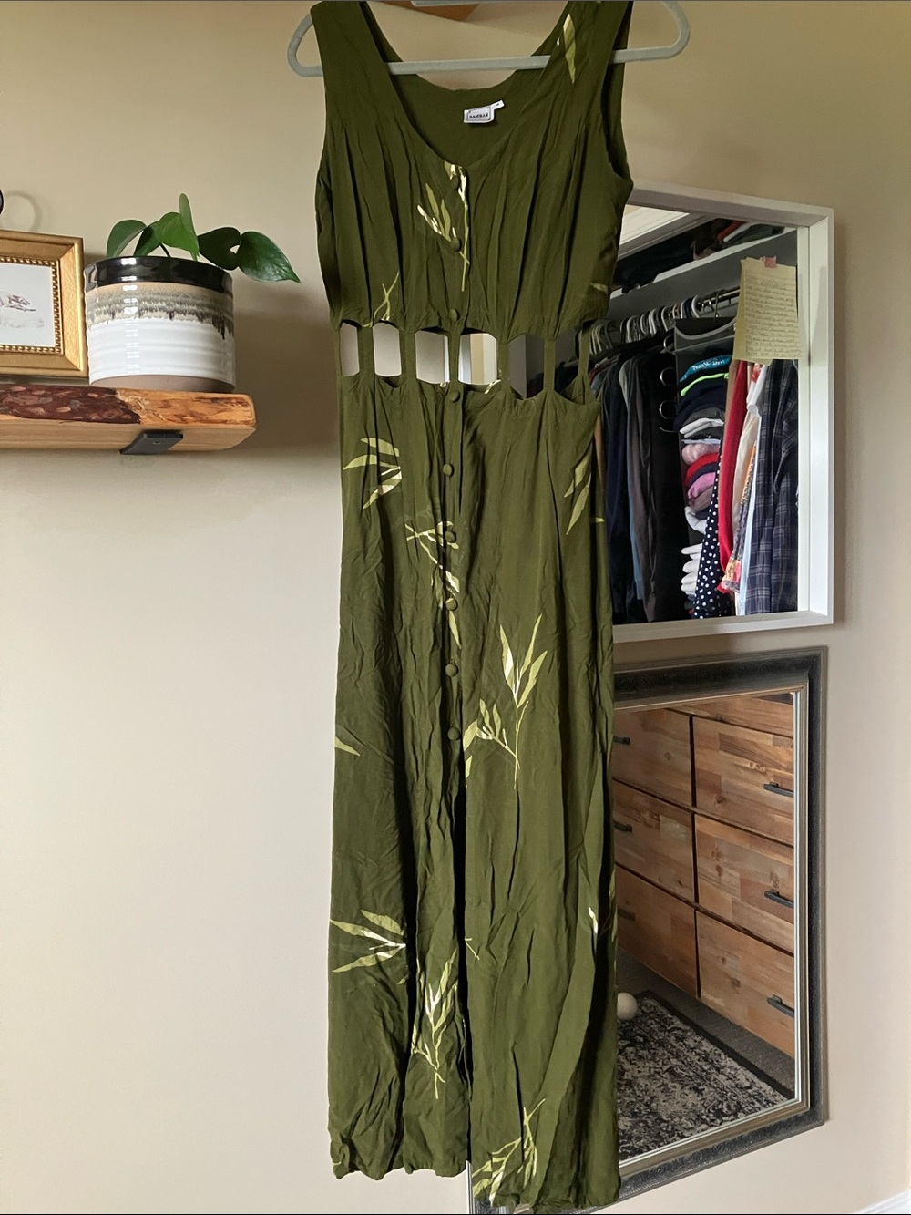 Olive Green Midi Dress with Cutout Waist